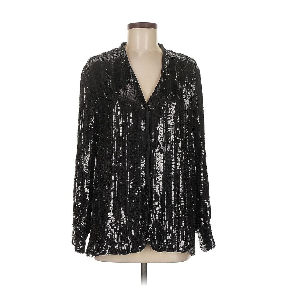 SALLY LAPOINTE STRIPED SEQUIN L/S NECK BLOUSE Size 6 New no tags made in usa